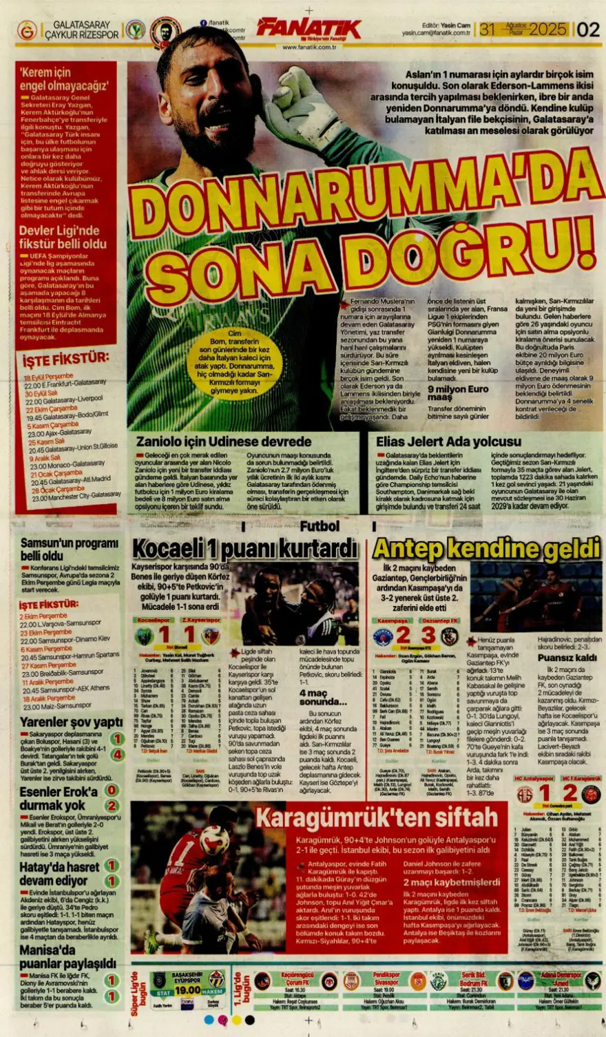"Ya Kartal ya Schmidt" (31 Ağustos spor manşetleri) 1