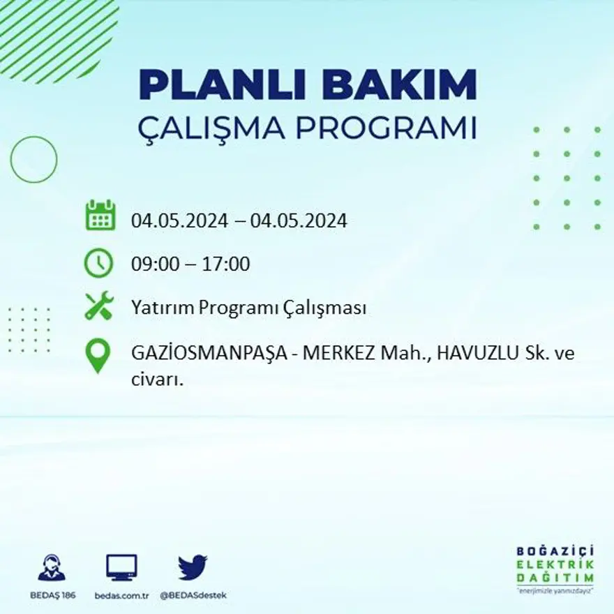 İstanbul'un 17 ilçesinde elektrik kesintisi: Elektrikler ne zaman gelecek? (4 Mayıs tarihli BEDAŞ kesinti programı) 31 İstanbul'un 17 ilçesinde elektrik kesintisi: Elektrikler ne zaman gelecek? (4 Mayıs tarihli BEDAŞ kesinti programı) 31
