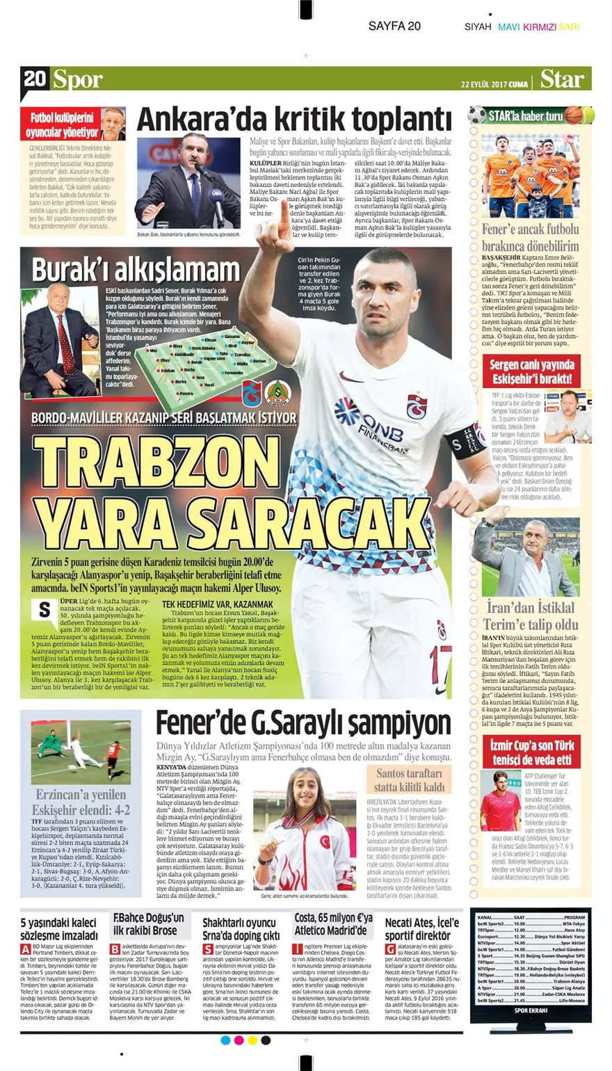 Günün spor gazeteleri (22 Eylül 2017) 1