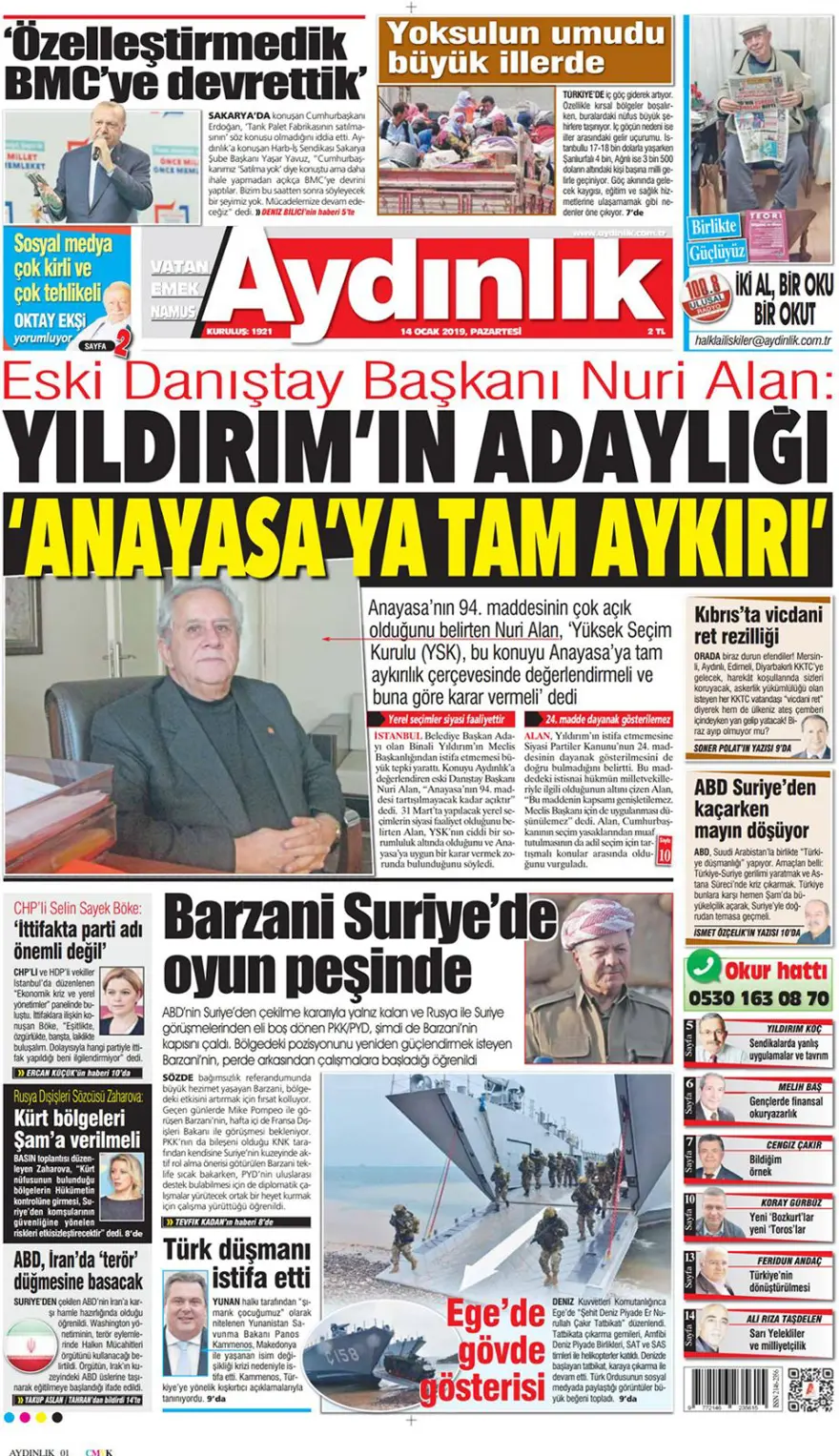 Günün gazete manşetleri - 14 Ocak 2019 11