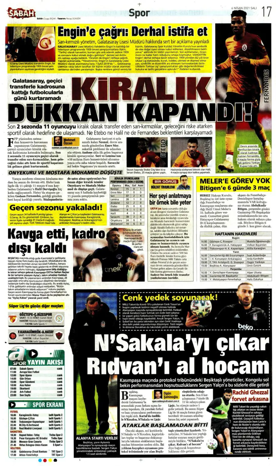 Günün spor manşetleri (6 Nisan 2021) 6