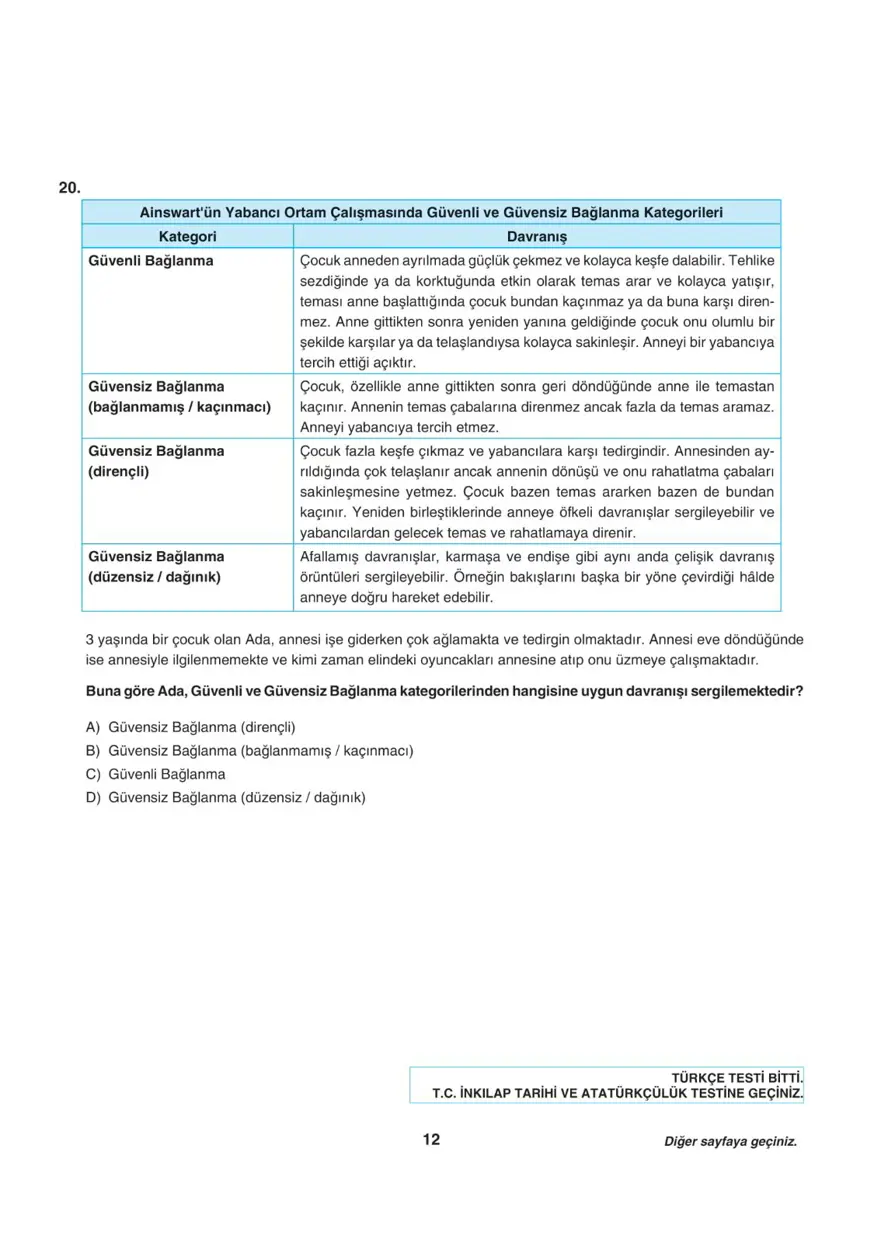 Uğur Okulları LGS-1 sözel deneme sınavı 10