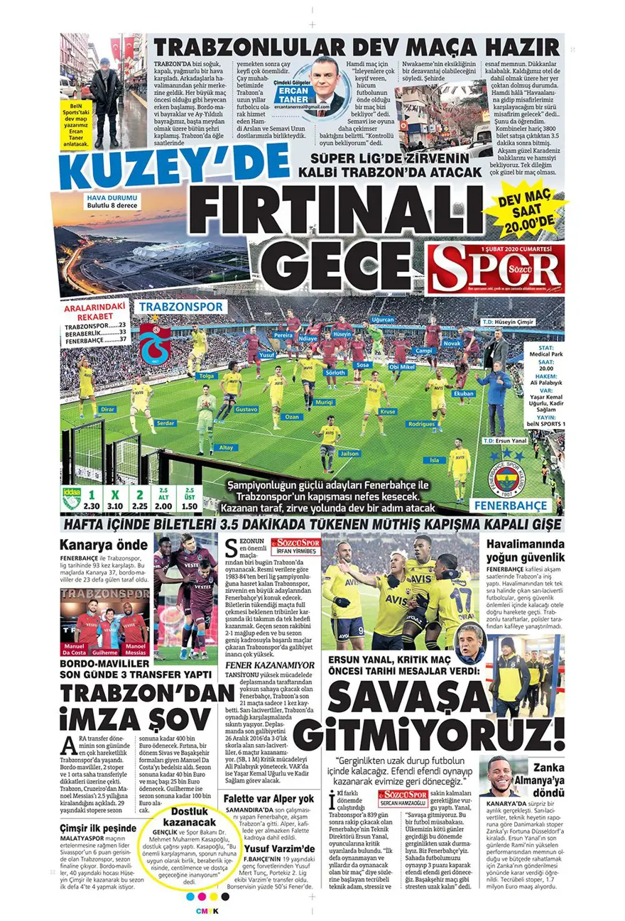 Günün spor manşetleri (1 Şubat 2020) 