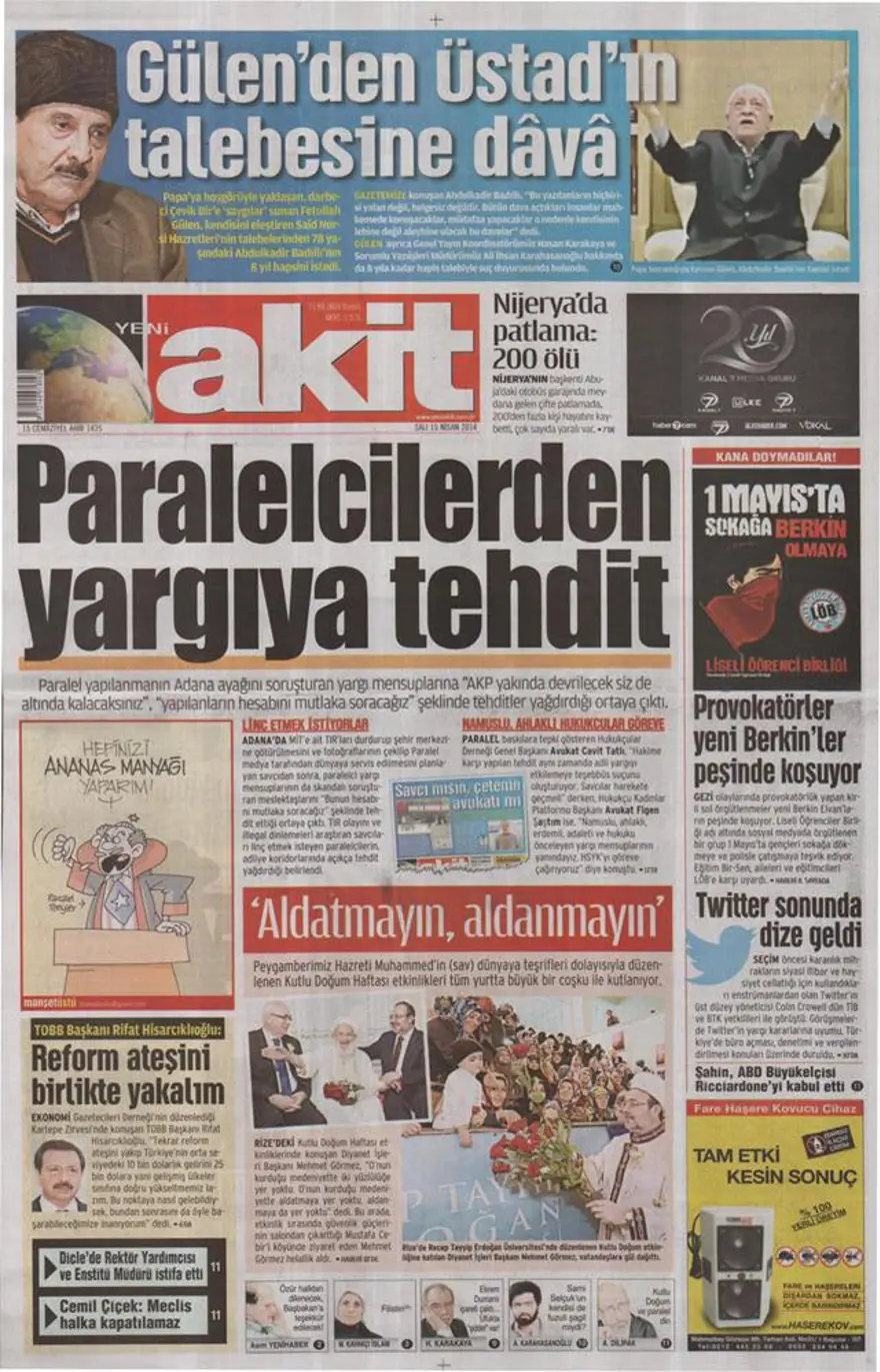 Günün gazete manşetleri - 15 Nisan 2014 14 Günün gazete manşetleri - 15 Nisan 2014 14