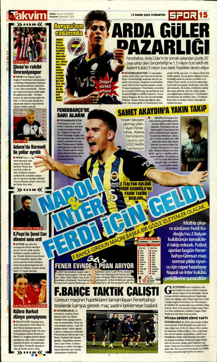 Günün spor manşetleri (12 Kasım 2022) 