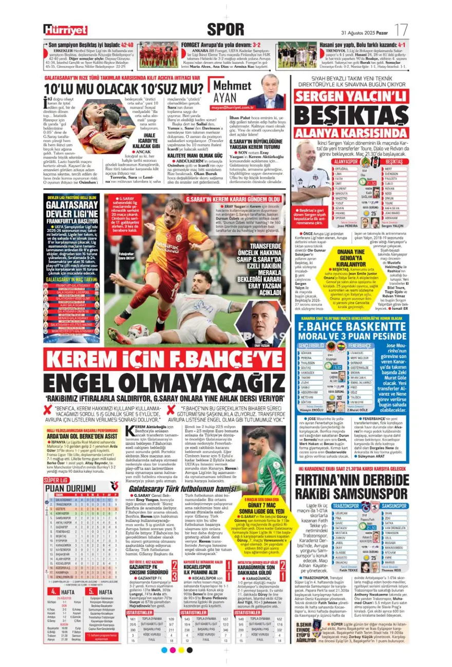 "Ya Kartal ya Schmidt" (31 Ağustos spor manşetleri) 7