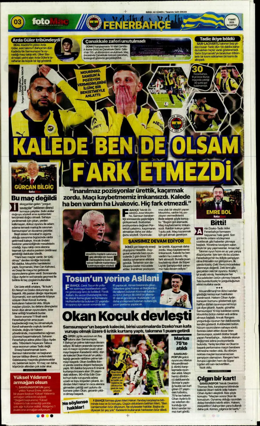 "Üç günde rüyadan kabusa" (17 Mart 2025 spor manşetleri) 5