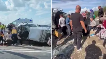 Yolcu otobüsü refüje devrildi: Çok sayıda yaralı