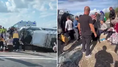 Yolcu otobüsü refüje devrildi: Çok sayıda yaralı