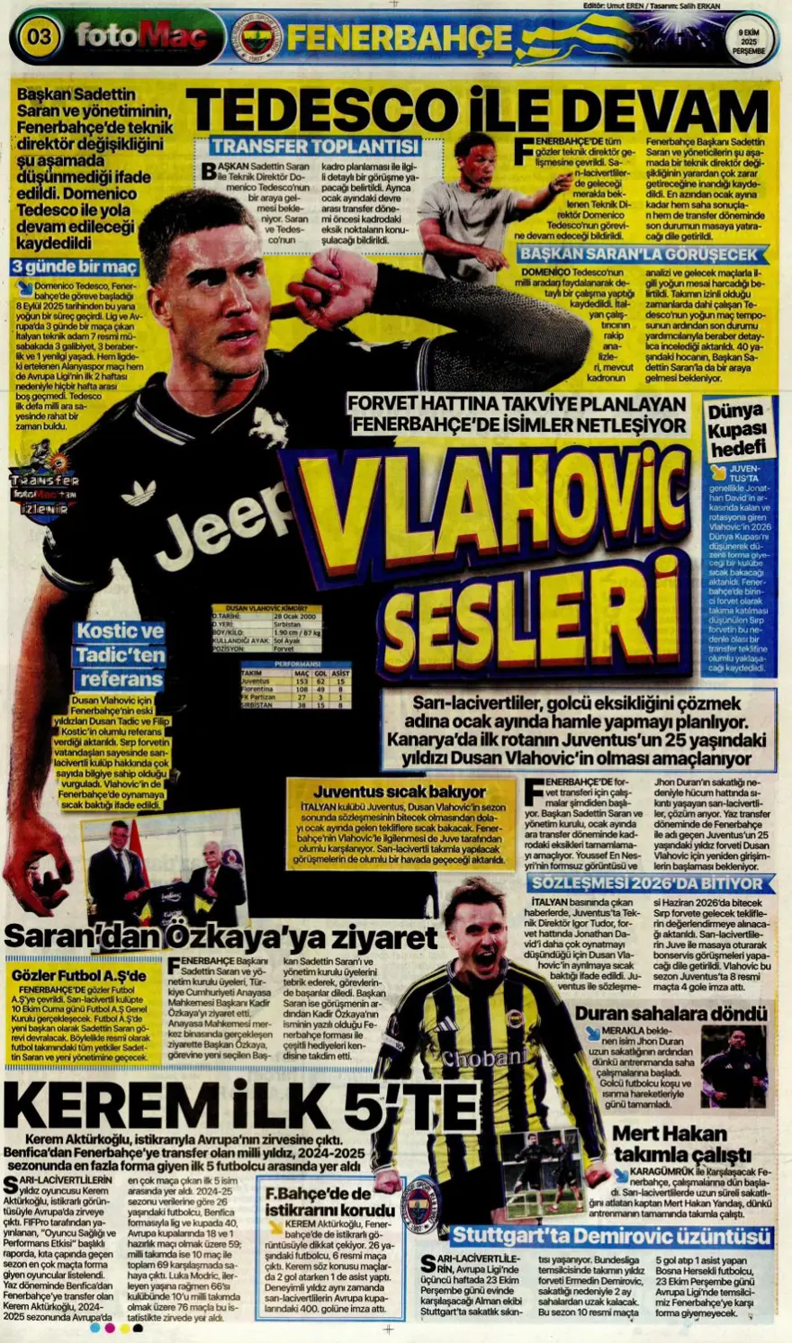 "Milano'da Hakan görüşmesi" (9 Ekim 2025 spor manşetleri) 5 "Milano'da Hakan görüşmesi" (9 Ekim 2025 spor manşetleri) 5