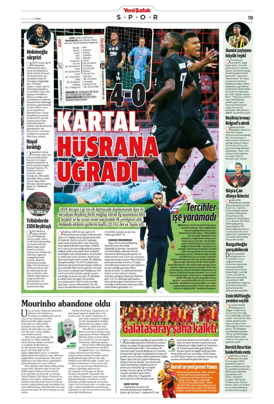 "Fener'de pansuman, Kartal darmadağın" (27 Eylül 2024 spor manşetleri) 17