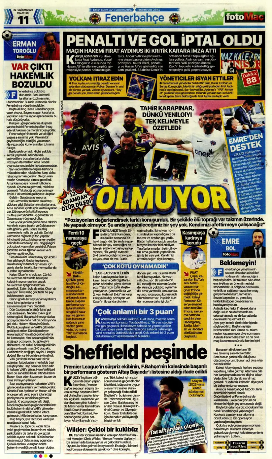 Günün spor manşetleri (22 Haziran 2020) 5