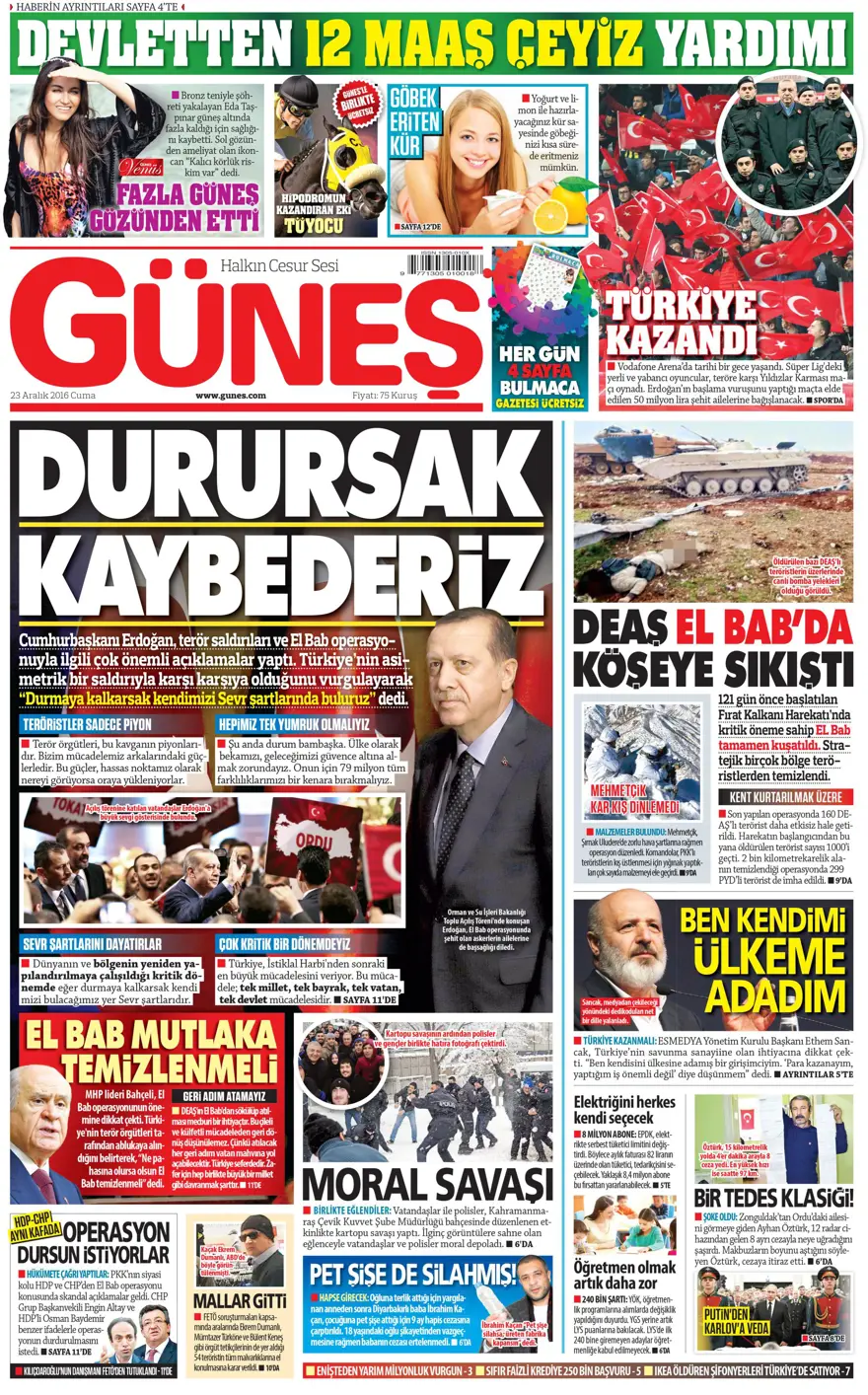 Gazete manşetleri-23.12.2016 11