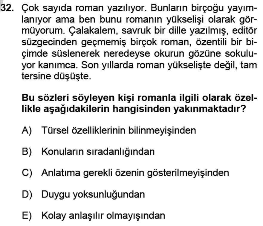 YGS Türkçe Soru ve Yanıtları 31