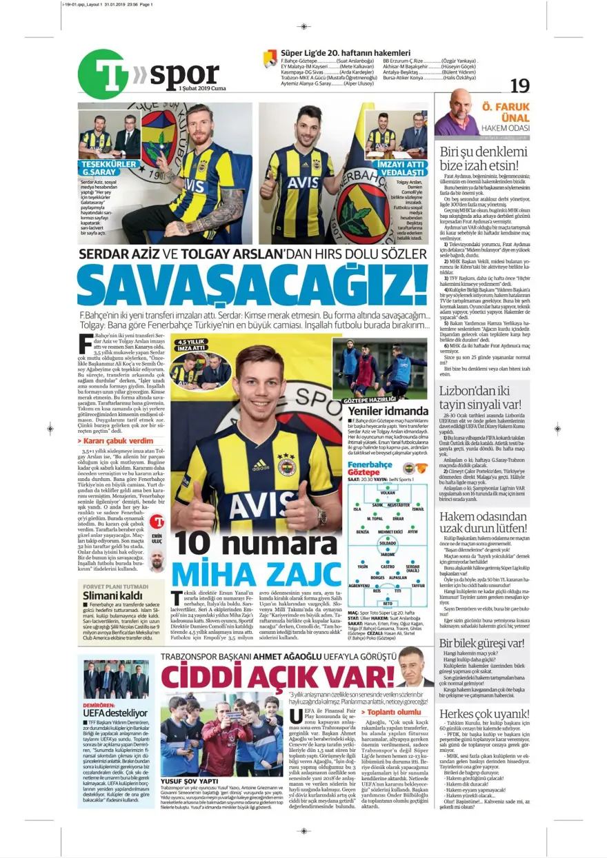 Günün spor manşetleri (1 Şubat 2019) 16