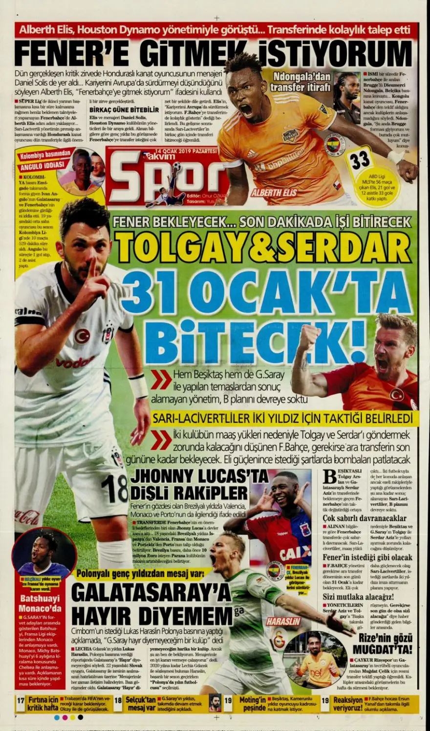 Günün spor manşetleri (14 Ocak 2019) 15