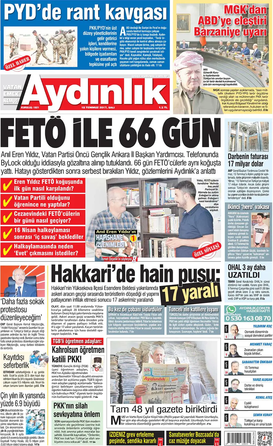 Günün gazete manşetleri - 18 Temmuz 2017 13