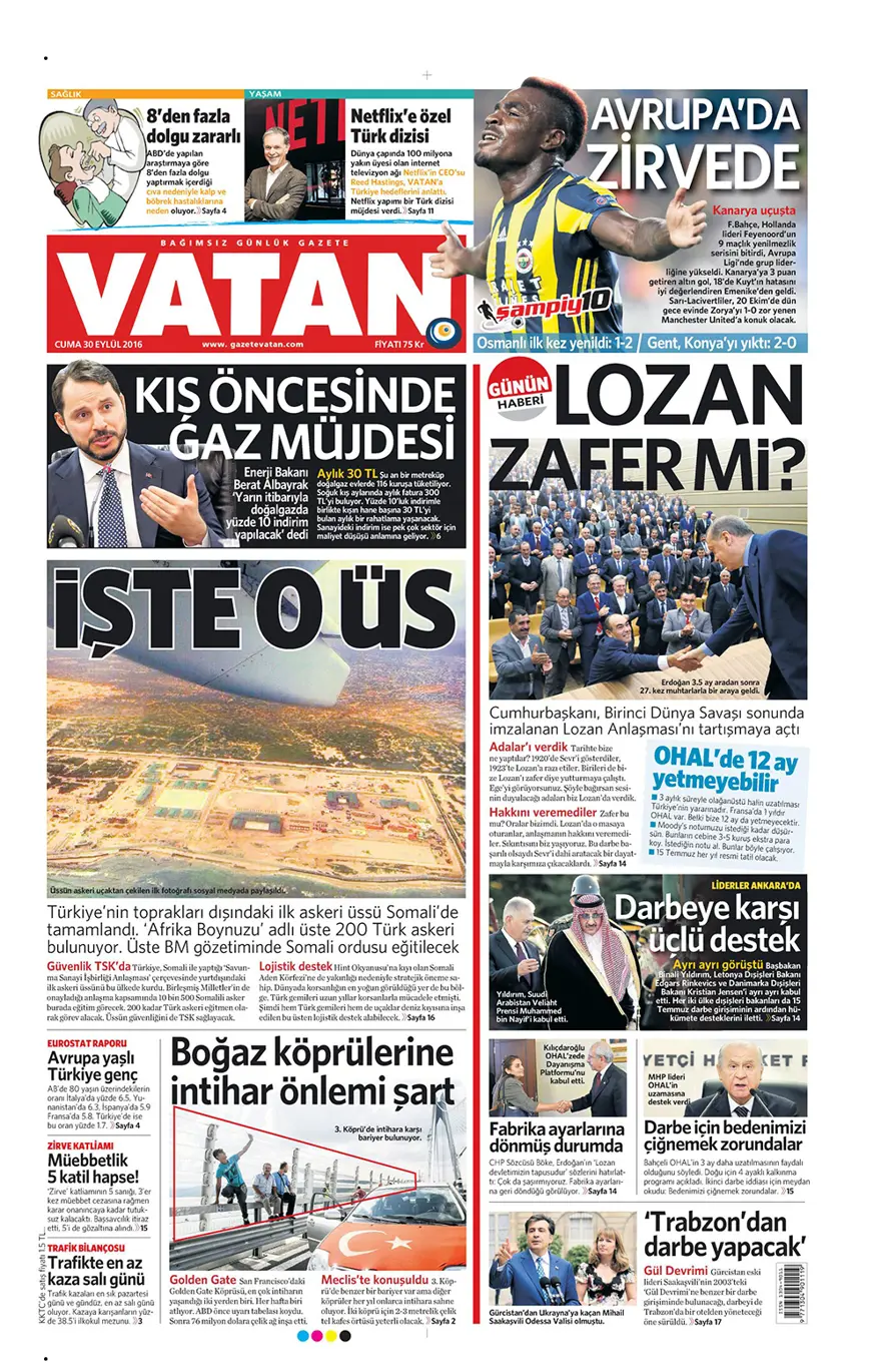 Günün gazete manşetleri - 30 Eylül 2016 1