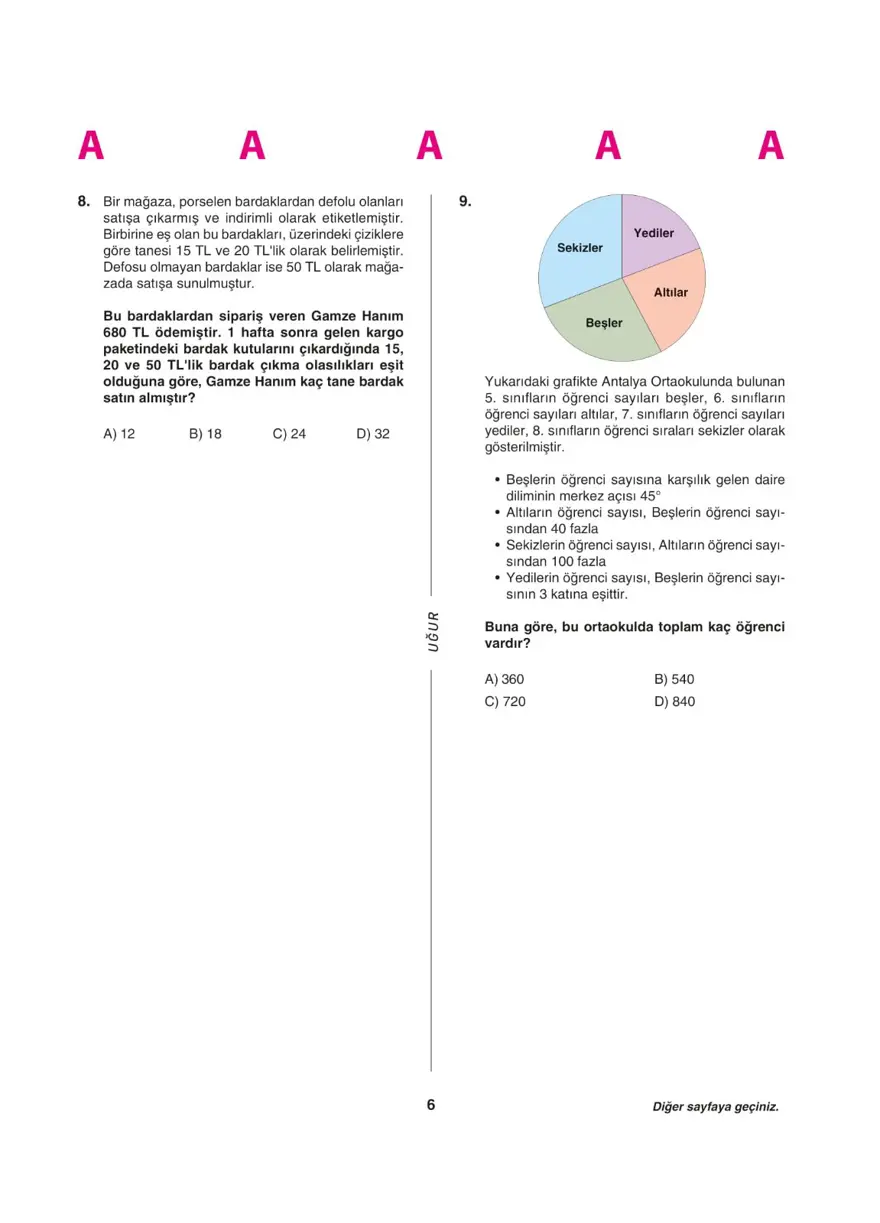 LGS deneme sınavı - Sayısal bölüm 5 LGS deneme sınavı - Sayısal bölüm 5
