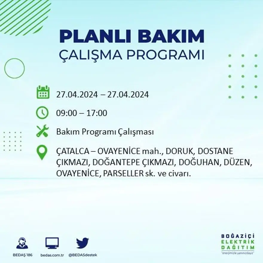 İstanbul'un 20 ilçesinde elektrik kesintisi: Elektrikler ne zaman gelecek? (27 Nisan tarihli BEDAŞ kesinti programı) 16 İstanbul'un 20 ilçesinde elektrik kesintisi: Elektrikler ne zaman gelecek? (27 Nisan tarihli BEDAŞ kesinti programı) 16