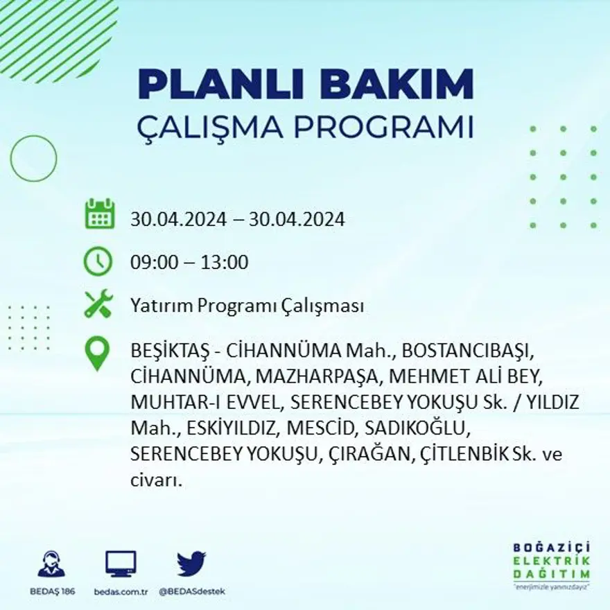 İstanbul'un 23 ilçesinde elektrik kesintisi: Elektrikler ne zaman gelecek? (30 Nisan tarihli BEDAŞ kesinti programı) 18