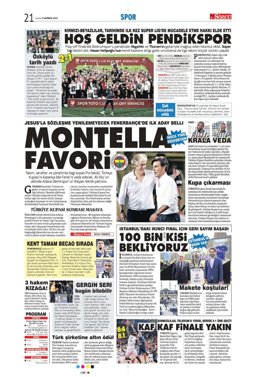 Günün spor manşetleri (9 Haziran 2023) 9