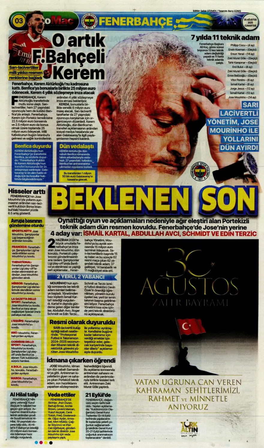 "Beklenen son" (30 Ağustos spor manşetleri) 4