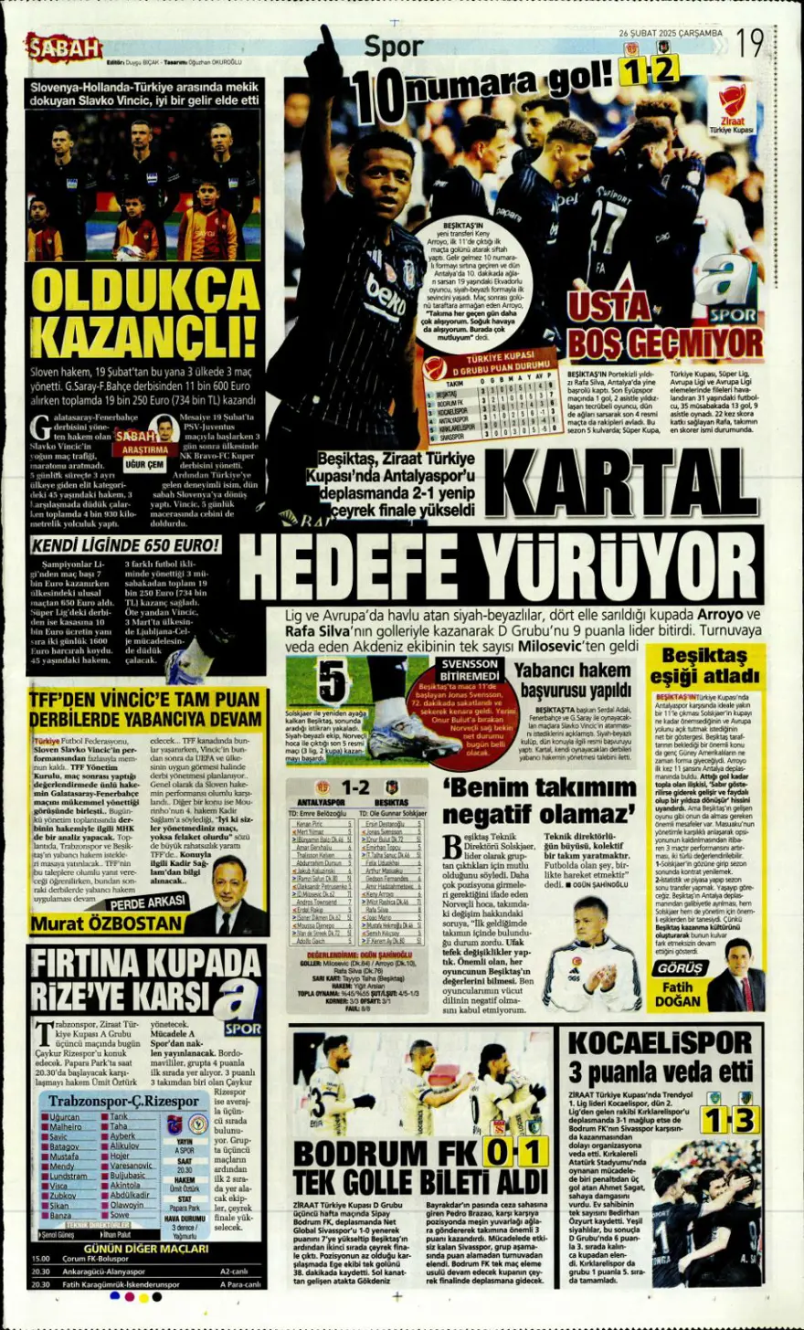 "Türk futbolunda maymun tartışması" (26 Şubat 2025 spor manşetleri) 25