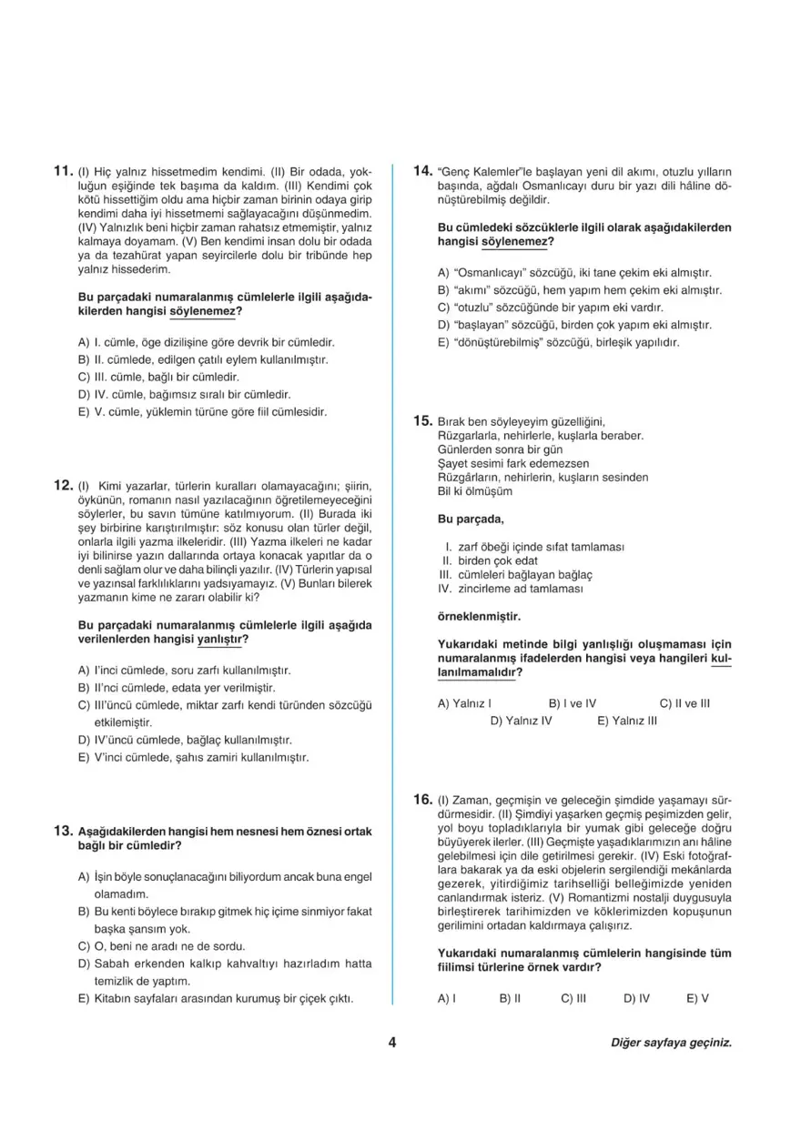 Uğur Okulları TYT -1 deneme sınavı 3