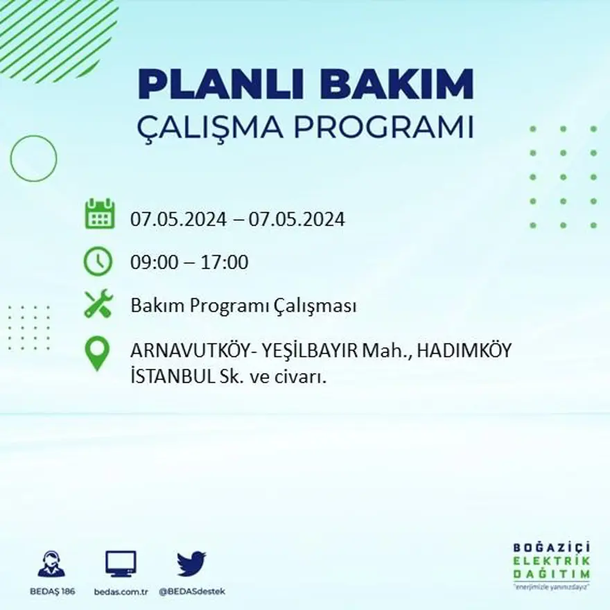 İstanbul'un 23 ilçesinde elektrik kesintisi: Elektrikler ne zaman gelecek? (7 Mayıs tarihli BEDAŞ kesinti programı) 1 İstanbul'un 23 ilçesinde elektrik kesintisi: Elektrikler ne zaman gelecek? (7 Mayıs tarihli BEDAŞ kesinti programı) 1