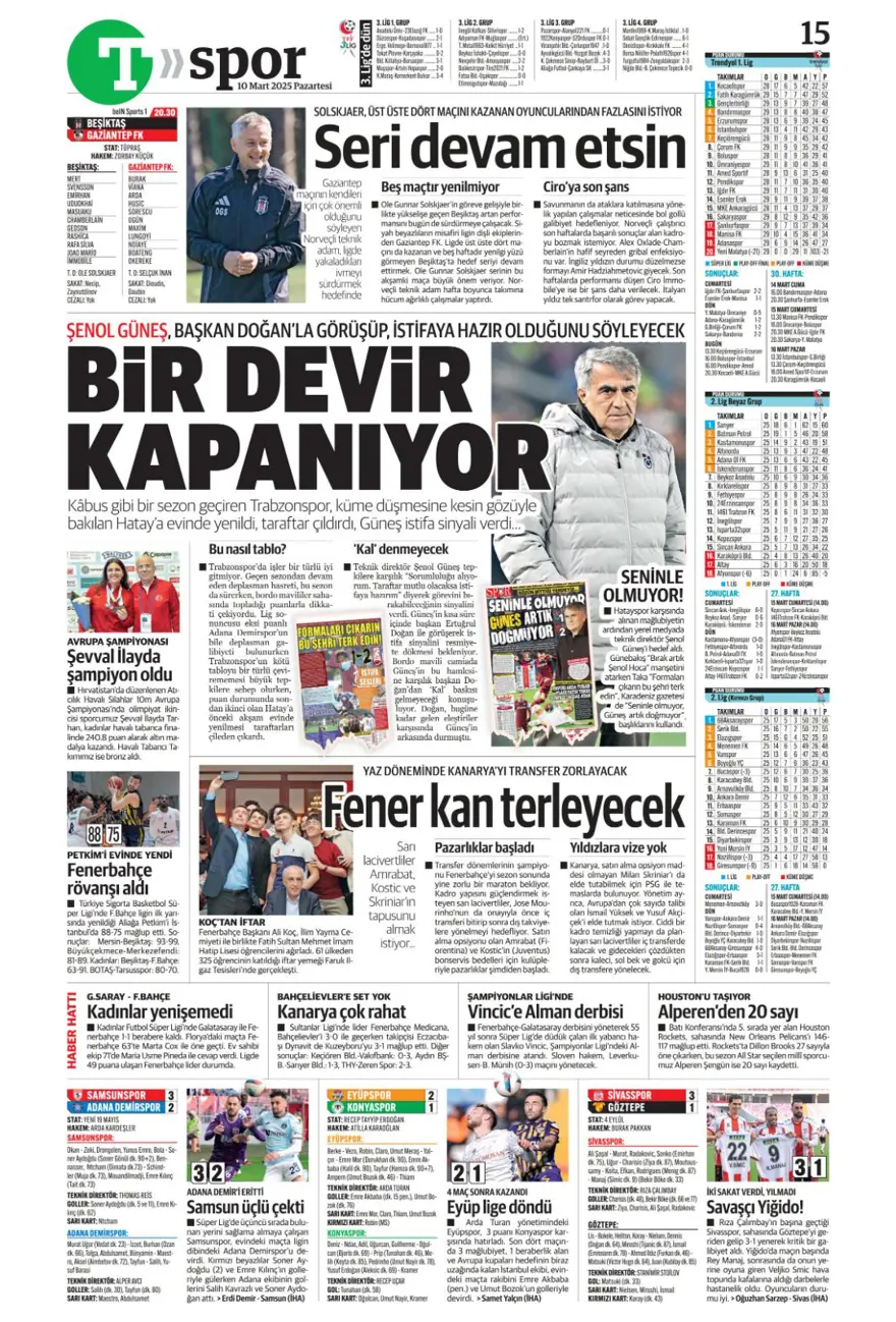 "Aslan kral kükredi" (10 Mart 2025 spor manşetleri) 17