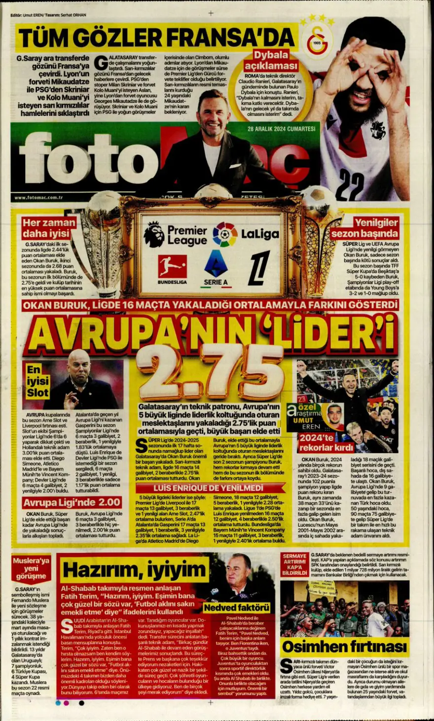 "Richarlison bombası" (28 Aralık 2024 spor manşetleri) 6 "Richarlison bombası" (28 Aralık 2024 spor manşetleri) 6