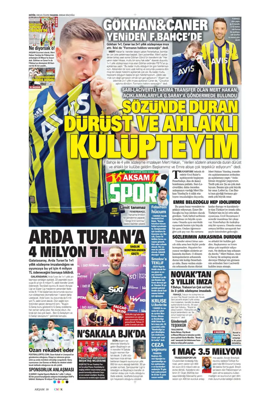 Günün spor manşetleri (07 Ağustos 2020) 2