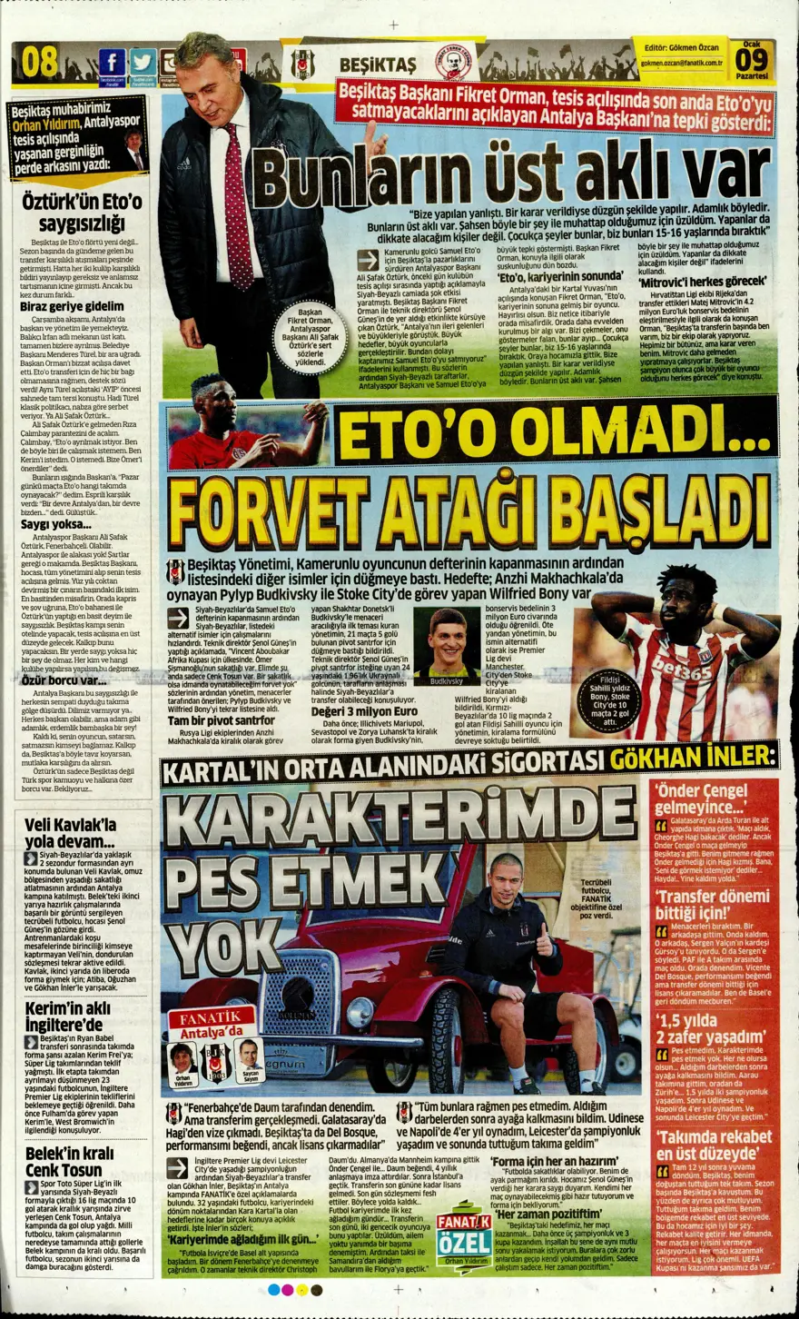 Günün spor manşetleri (09 Ocak 2017) 7