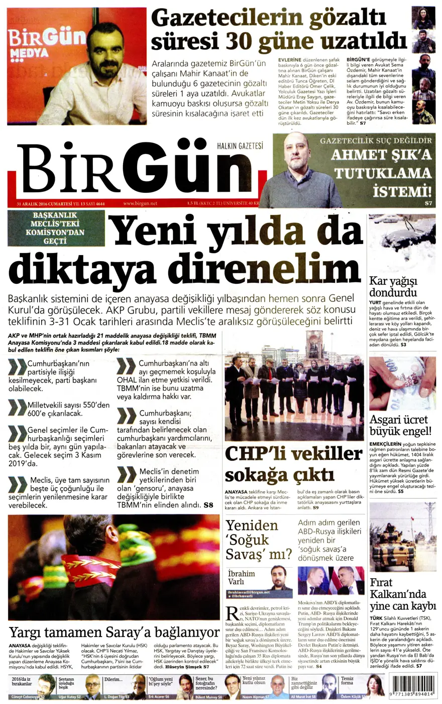 Günün gazete manşetleri - 31.12.2016 2