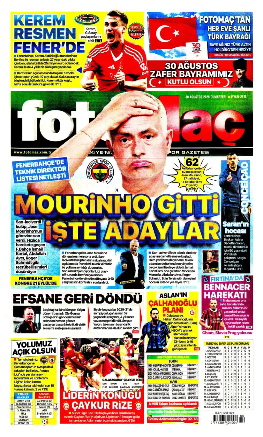 "Beklenen son" (30 Ağustos spor manşetleri) 3