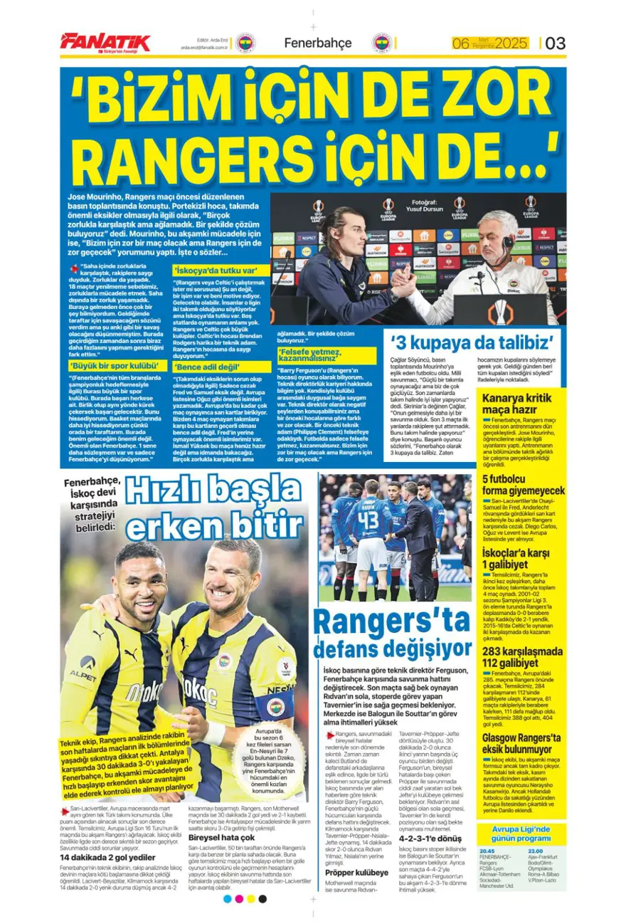 "Kadıköy'de bu işi bitirelim" (6 Mart 2025 spor manşetleri) 2