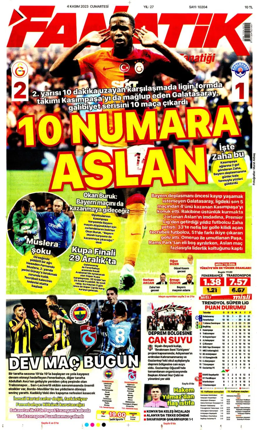 "Hesap farklı hedef aynı" (4 Kasım 2023 spor manşetleri) 1