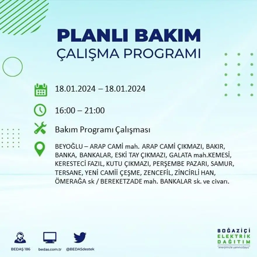 İstanbul'un 17 ilçesinde elektrik kesintisi yaşanacak: Elektrikler ne zaman gelecek? (18 Ocak BEDAŞ kesinti programı) 16