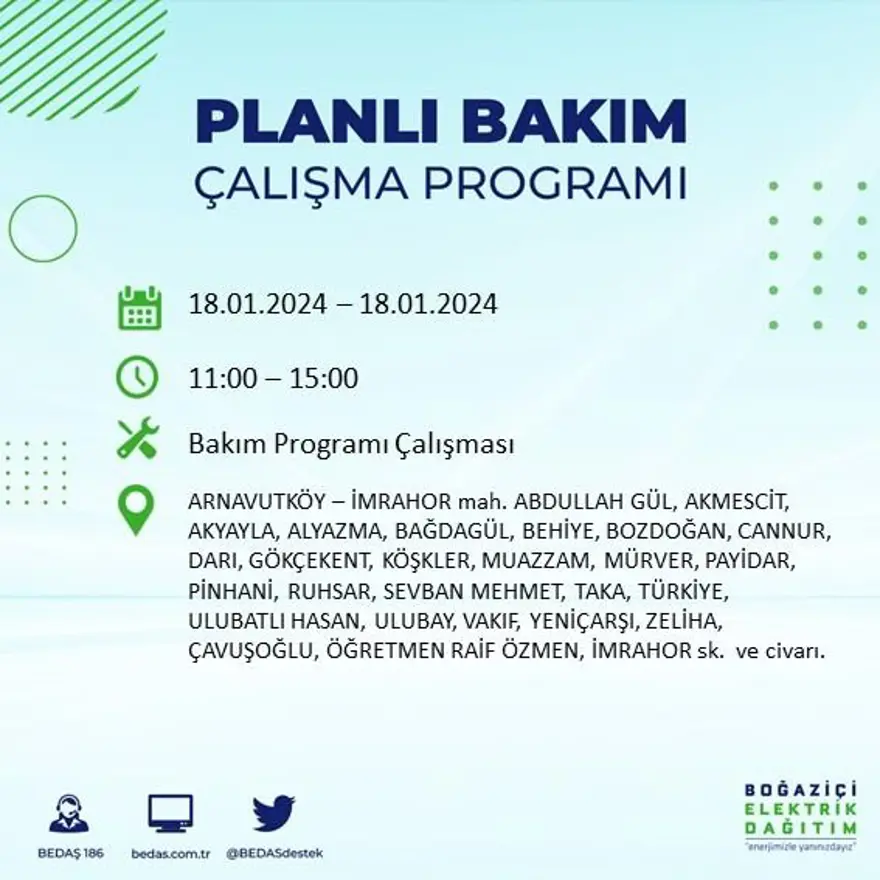 İstanbul'un 17 ilçesinde elektrik kesintisi yaşanacak: Elektrikler ne zaman gelecek? (18 Ocak BEDAŞ kesinti programı) 2