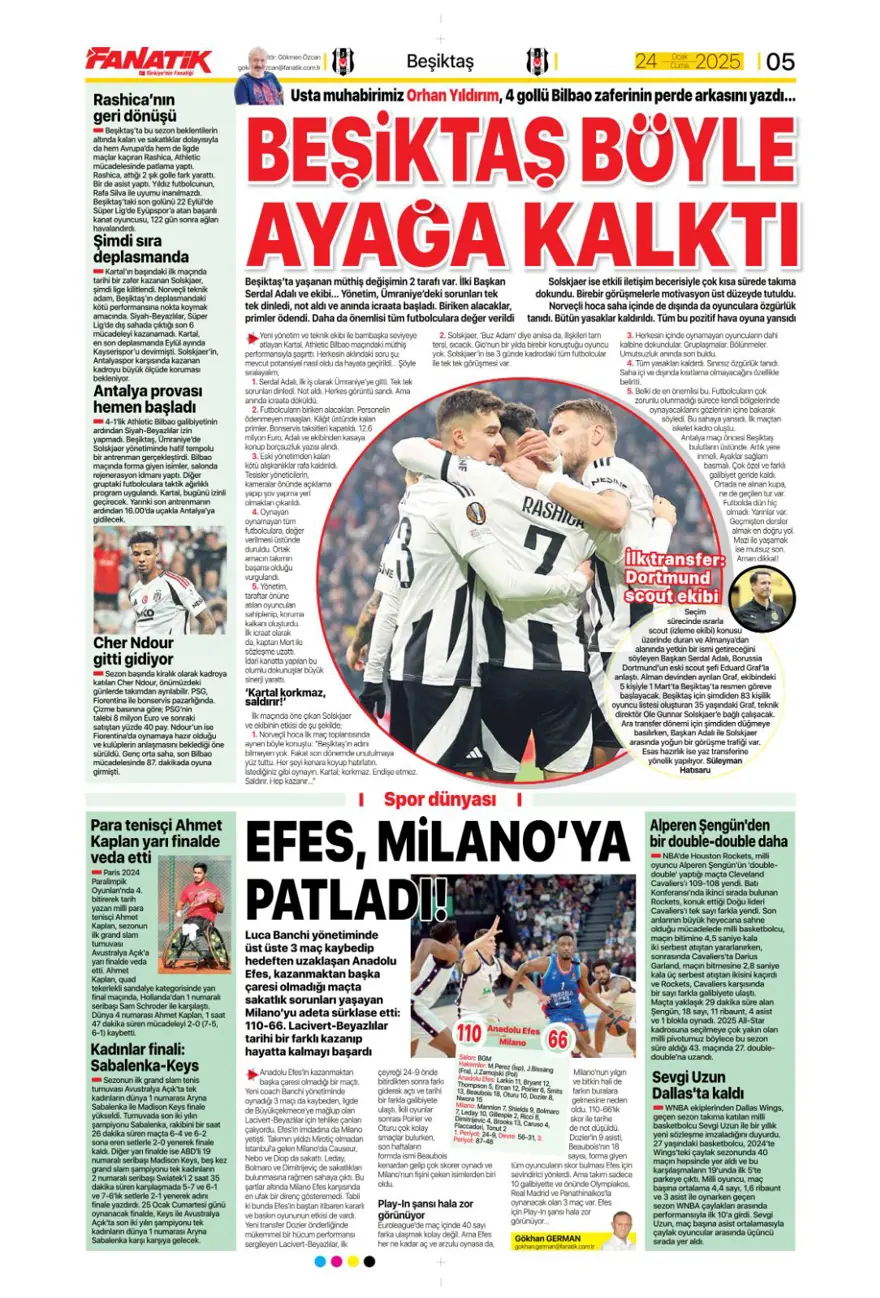 "Pavlovic sürprizi" (24 Ocak 2025 spor manşetleri) 14