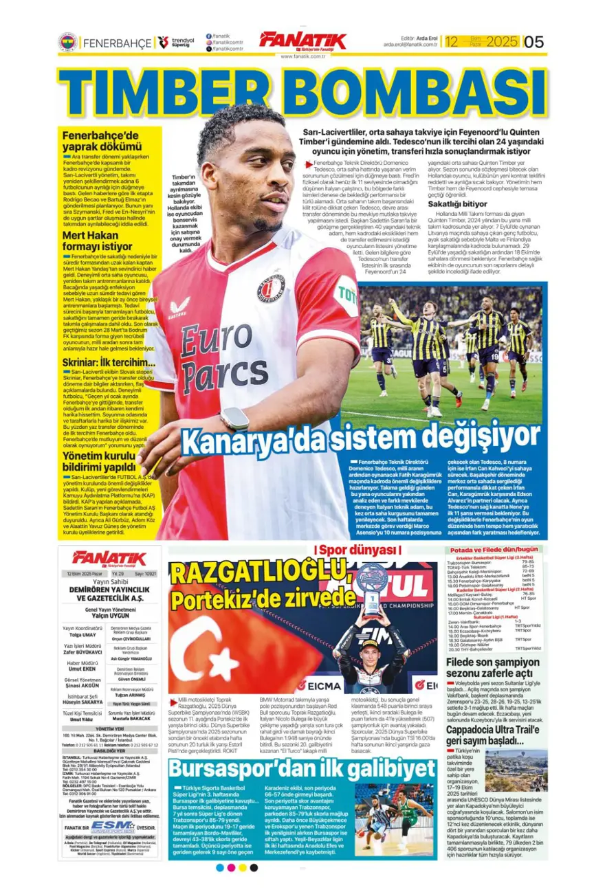 "Sofya'da tarihi zafer" (12 Ekim 2025 spor manşetleri) 4