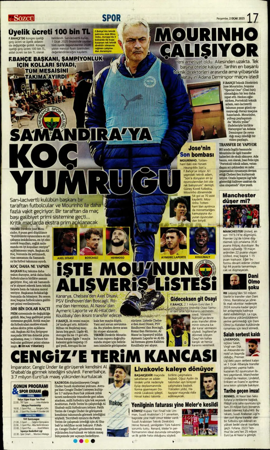 "Galatasaray'da Sane bombası" (2 Ocak 2025 spor manşetleri) 19