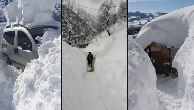 Şavşat’ta kar esareti | Son 20 yılın kar rekoru kırıldı: İlçemerkezinde 1 metre, yükseklerde 3 metre kar