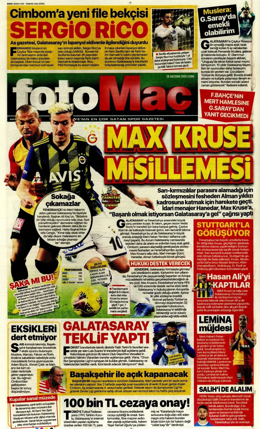Günün spor manşetleri (26 Haziran 2020) 