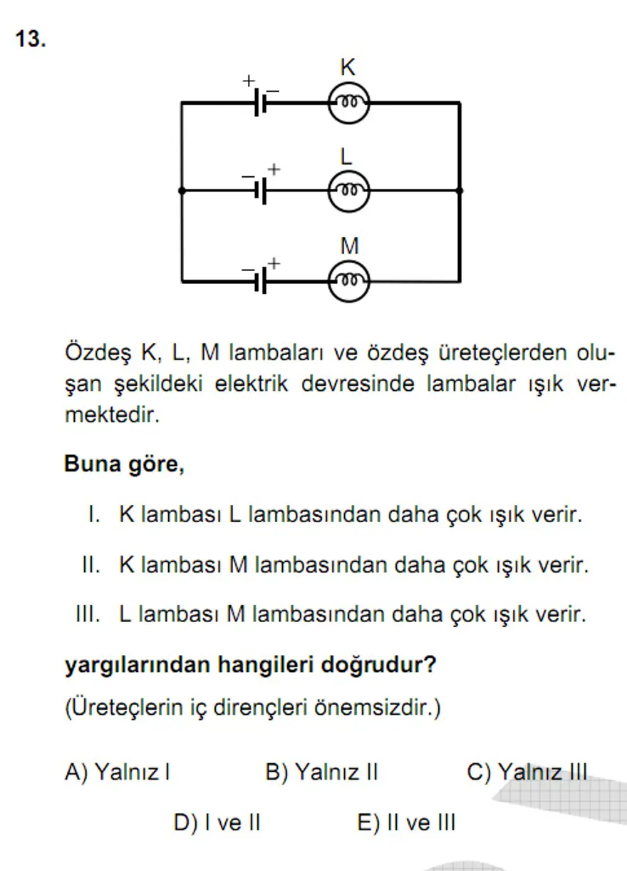 YGS Fen Bilimleri Soruları ve Yanıtları 12