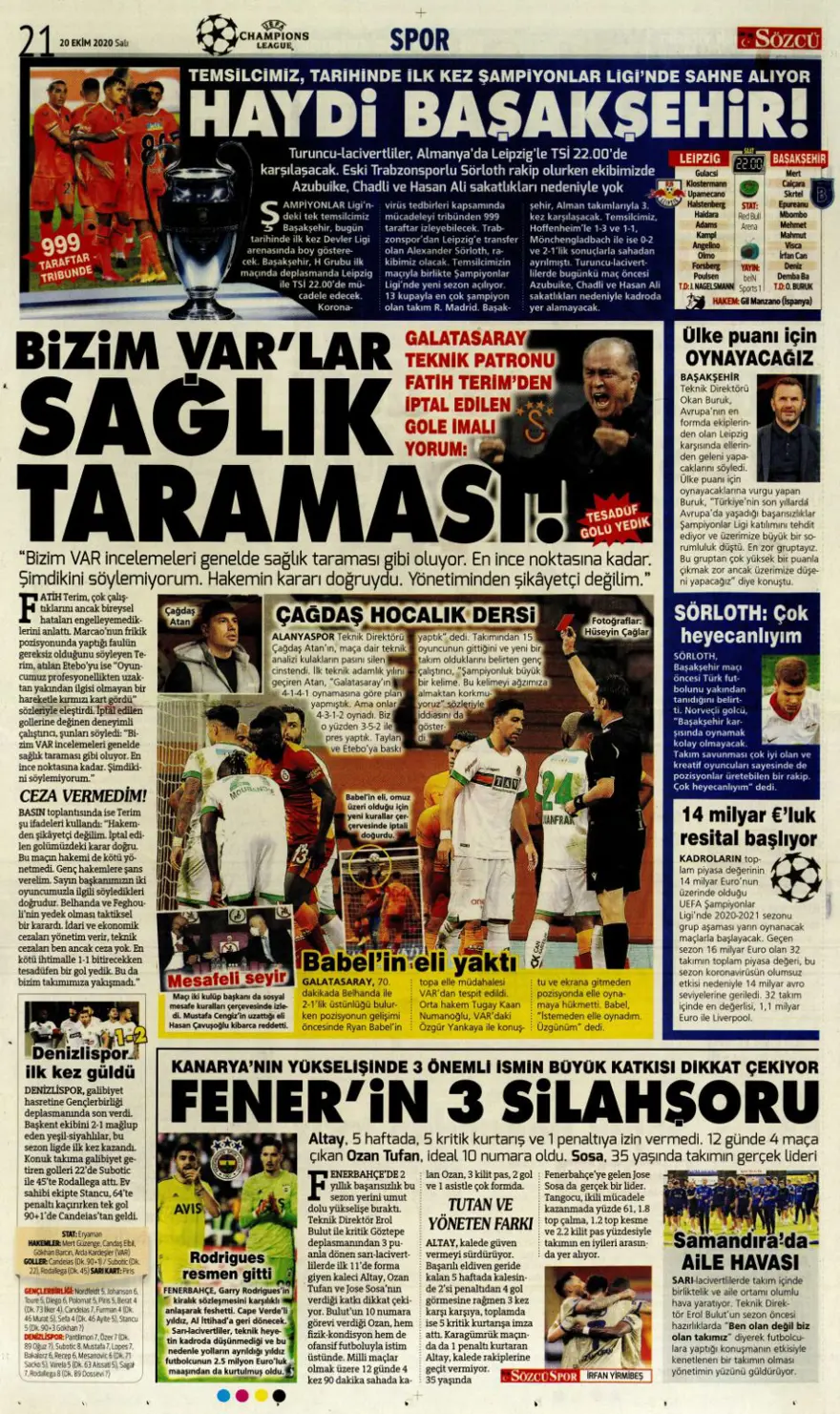 Günün spor manşetleri (20 Ekim 2020) 11