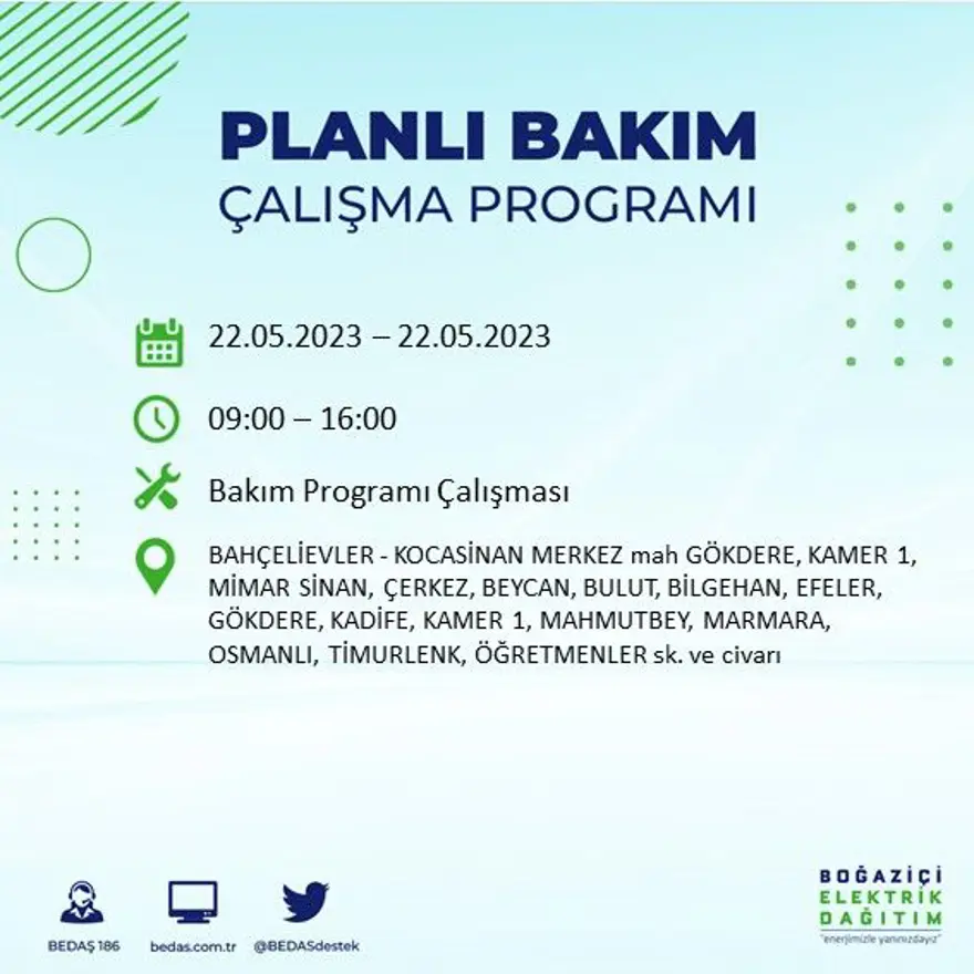İstanbul'un 22 ilçesinde elektrik kesintisi: Elektrikler ne zaman gelecek? (22 Mayıs BEDAŞ planlı elektrik kesintisi) 13