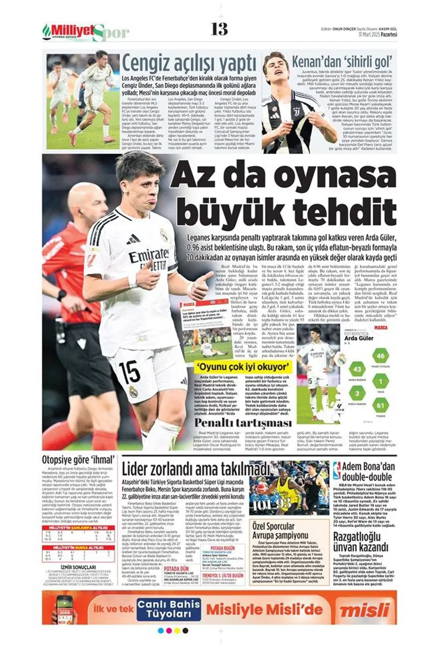 "Aslan'da büyük yemin" (31 Mart 2025 spor manşetleri) 13