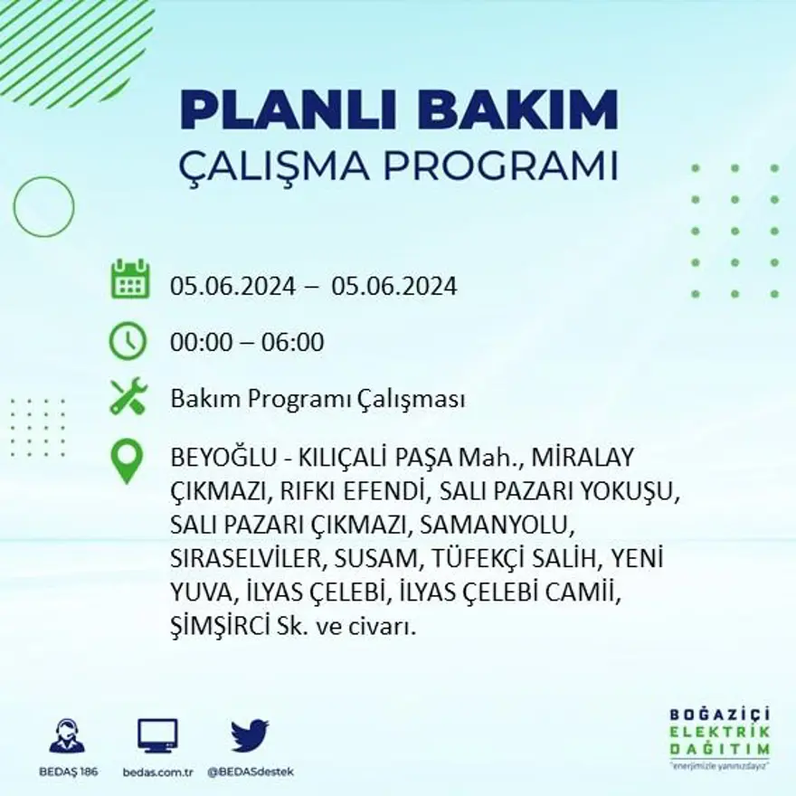 İstanbul'un 19 ilçesinde elektrik kesintisi: Elektrikler ne zaman gelecek? (5 Haziran BEDAŞ kesinti programı) 15 İstanbul'un 19 ilçesinde elektrik kesintisi: Elektrikler ne zaman gelecek? (5 Haziran BEDAŞ kesinti programı) 15
